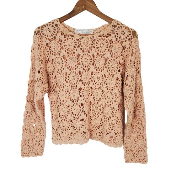 Melbourne Elements Crocheted Top Womens Medium Boho Cropped Scoop Neck Popover - Picture 1 of 3